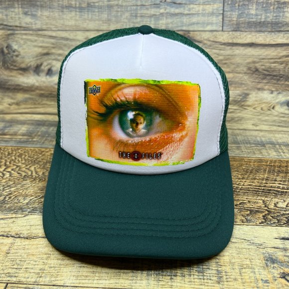 The X Files Mens Trucker Hat Green Snapback Scully Mulder 90s Sci Fi Alien Cap - Picture 2 of 8